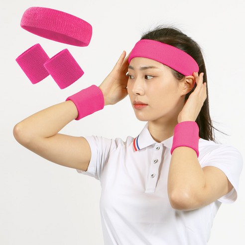 스웻가드 스포츠 헤어밴드 손목밴드 세트, 핑크 밴드(헤어1P+손목2P), 1개