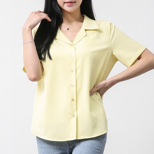 [오버나인] 여성 링클프리 오픈 반팔셔츠 블라우스
