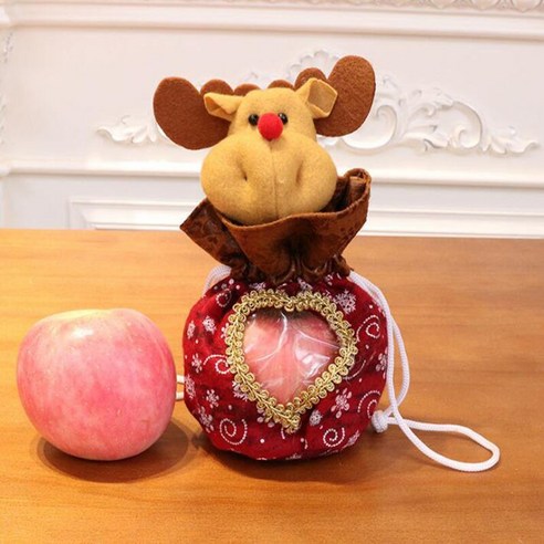 caoying크리스마스 선물 가방 애플 가방 크리스마스 이브 크리스마스 선물 가방 친구 안전 과일 가방, 투명하트애플가방사슴일