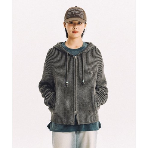 피지컬 에듀케이션 디파트먼트 PHYSICAL EDUCATION DEPARTMENT BEAD POINT KNIT HOODIE ZIP UP BLACK