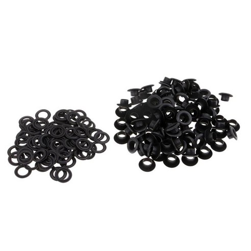 가죽 신발 비드 코어 의류 가죽 캔버스 용 와셔가있는 100 세트 금속 그로밋 구멍, 8x4mm 검정, 쿠퍼