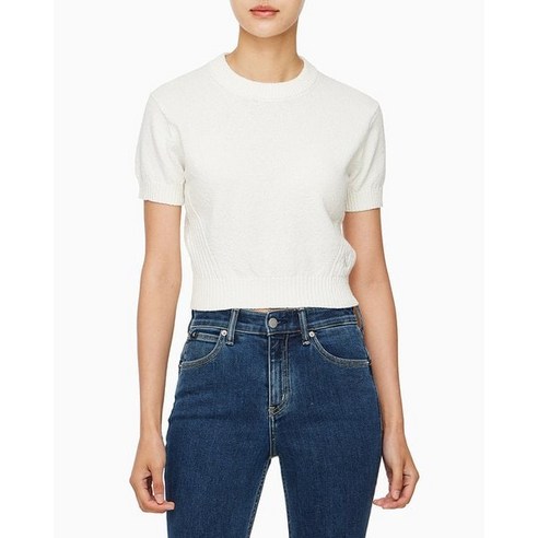 여성용 Calvin Klein Jeans 크롭 여름 반팔 스웨터 – 기본 면티 J224353 
빅사이즈