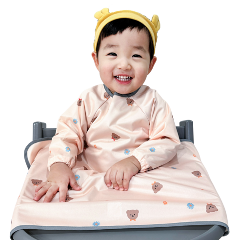 벨베이비 식탁일체형 방수 턱받이 긴팔 부분커버 모든하이체어용, (리뉴얼)곰돌이, 1개