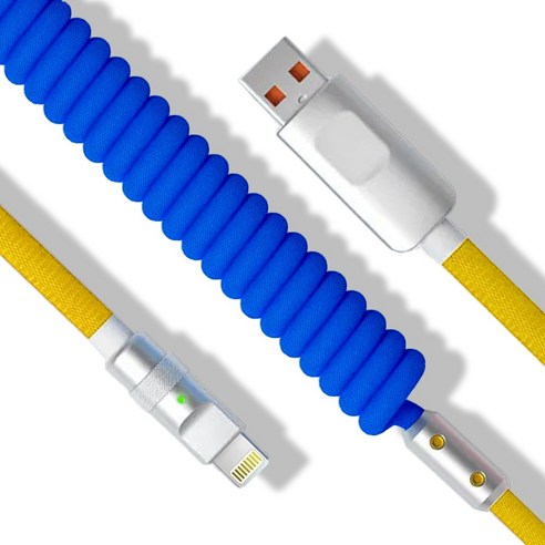 파카이 USB to LIGHTNING 컬러 스프링 항공 케이블 시리즈, 1개, 블루&옐로우, 1m