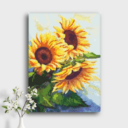 오늘의오브제 DIY 보석십자수 캔버스형 40x30cm, A1_03_세 송이 해바라기, 1개