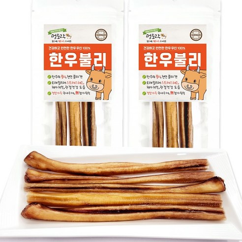 멍도락 한우불리스틱 천연콜라겐 오래먹는껌 100%한우우신 강아지수제간식, 한우우신 대형, 60g, 2개