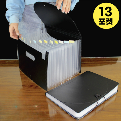 데이모노 프로 아코디언 도큐먼트 파일, 커버형, 13포켓, 블랙+반투명