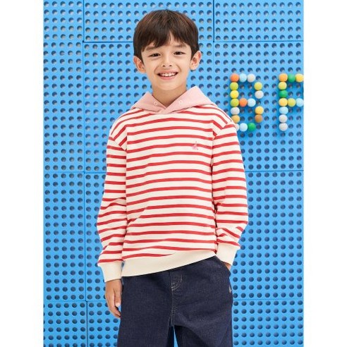 매장정품 빈폴 BEANPOLE 키즈 KIDS 스트라이프 후드 스웨트 셔츠 레드 BI3841U076 1335957