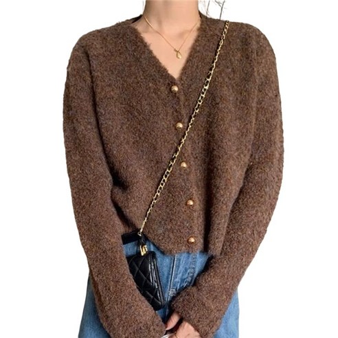 여성 추동 스웨터 부클 브이넥 루즈핏 니트 가디건 Women''s cardigan