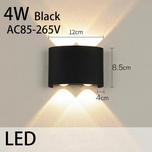 E27 Led 벽 램프 방수 IP65 야외 조명 AC85265V 침실 머리맡, 2.4W black  Warm WhiteNot Wate