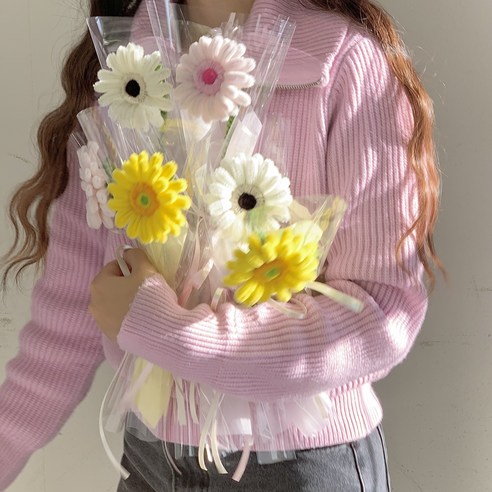 [자체제작 동영상 제공] 한 송이 거베라 모루 꽃다발 심플VER 만들기 DIY키트 세트, 옐로우, 1개