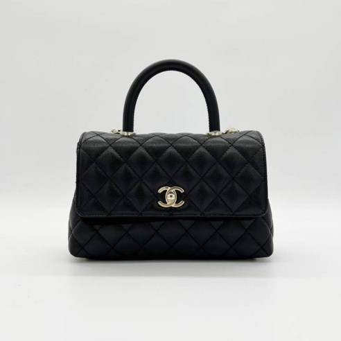 [CHANEL] 샤넬 코코핸들 스몰 아웃스티치 캐비어 블랙핸들 토트백 금장 A92990