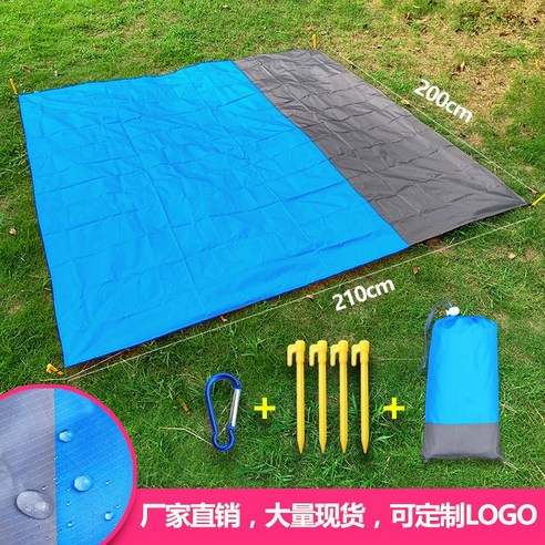 ZZJJC 가벼운 아웃도어 캠핑 방수 방습 매트 포켓 접이식 잔디 비치 매트 피크닉 매트, 200×210cm, 본체 블랙+듀얼 레드