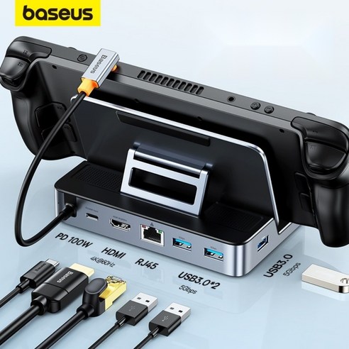 Baseus 닌텐도스위치 독 스팀덱 도킹스테이션 6in1 USB C타입 HDMI 이더넷 허브, 1개