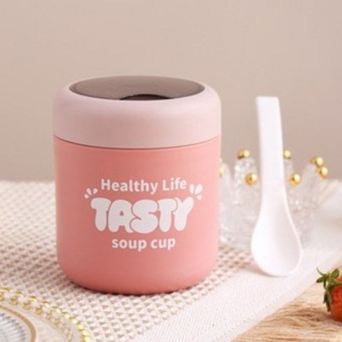 스테인레스 스틸 아침 식사 절연 수 컵 높은 가치의 밀폐 된 우유 컵 더블 레이어 휴대용 작은 도시락 버킷 오트밀 컵, Y104-1 핑크, 401-500ml