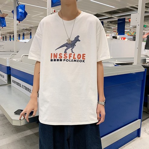 DFMEI 패션 공룡 반팔 티셔츠 스타일 느슨한 티셔츠 유행 여름 반소매