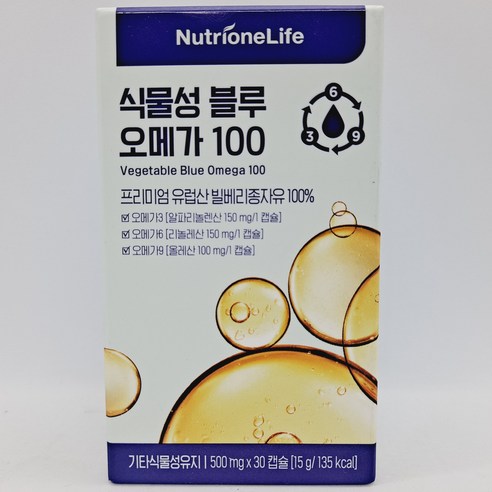 뉴트리원 식물성 블루 오메가 100 500mg x 30캡슐/GV, 1개, 30캡슐