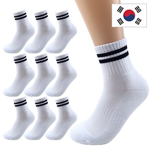 올리싹 5+5 두꺼운 남성용 국산 더블쿠션 두줄 스포츠 중목 양말, 화이트, 10개