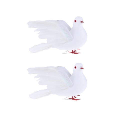 2 조각 인공 깃털 비둘기 비둘기 비행 새 입상 동물 동상 실내 및 야외 장식, 화이트, 비행 비둘기, 거품