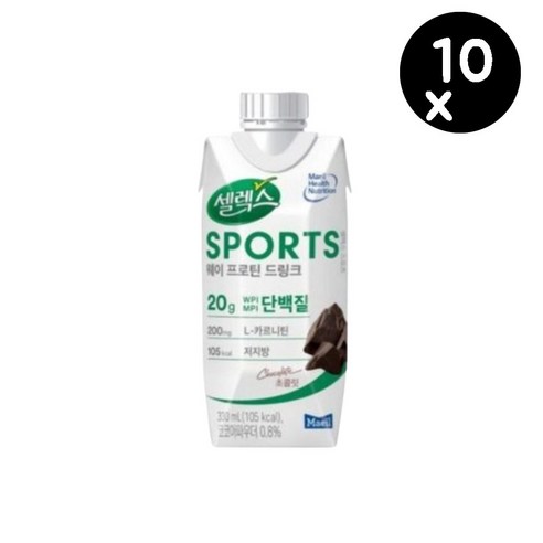 셀렉스 스포츠 웨이프로틴 드링크 초콜릿, 330ml, 10개, 330ml