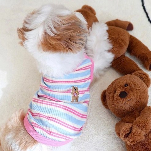 퐁펫 곰돌이패치라인 티셔츠 Pet733, 핑크, 1개