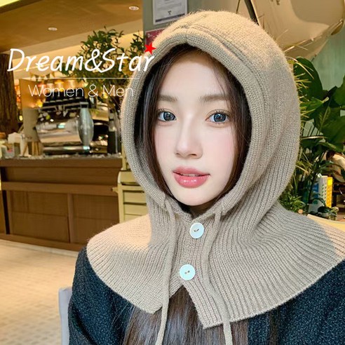 [DREAMSTAR]바라클라바 후드워머 겨울모자 니트모자 후드워머, 그레이, 1개