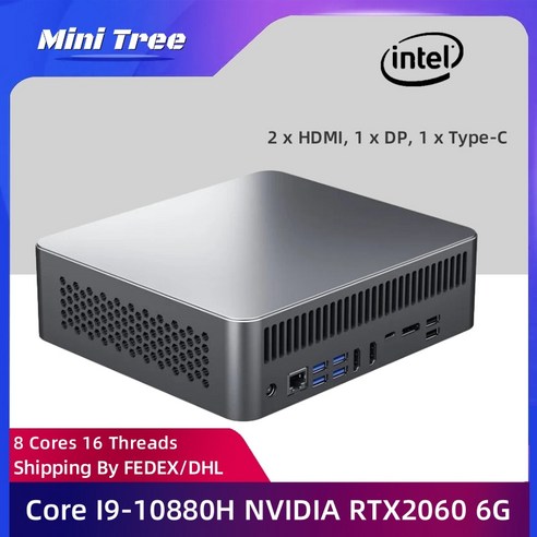 인텔 코어 i9 10885H 8 16 스레드 게이밍 데스크탑 컴퓨터 RTX2060 6G 미니 PC 2 * DDR4 NVME SSD 윈도우, 02 I7-10870H RTX2060_04 EU, 01 NO RAM SSD NO WIFI