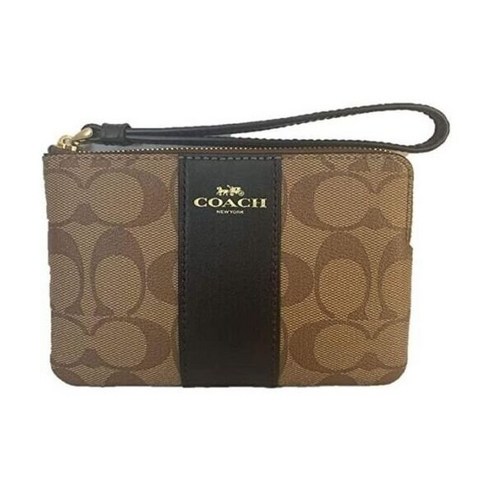 코치 시그니처 PVC 가죽 코너 지퍼 손목시계 클러치 백 카키 F58035 크로스백