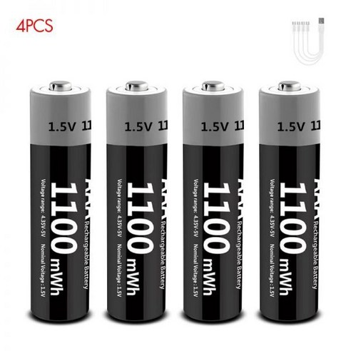 MATOV USB 리튬이온 AAA 충전식 배터리 AAA 1.5V 1100mWh 리튬 배터리 4-in-1 USB 케이블 포함 장난감 카메라 손전등, 1.5V_USB AAA 1100mWh 4PC, 3) 1.5V - USB AAA 1100mWh 4PC