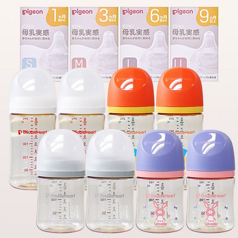 더블하트 모유실감 3세대 트윈팩 240ml 블루밍가든, PPSU 제뉴인화이트, 4개 더블하트젖병 11 더블하트 3세대 젖병 + 피죤 3세대 젖꼭지 모음, 제뉴인화이트 240ml 트윈팩, 젖꼭지L (2입), 240ml