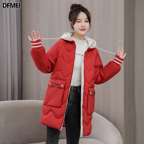 DFMEI여성 방풍 롱 후드 패딩 캐주얼 스탠카라 다운 패딩