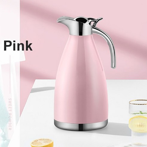 [SW] 1.5L/2L 단열 주전자 304 스테인레스 스틸 대용량 가정용 열 커피 차 절연 냄비 휴대용 열 주전자, Pink, 1500ml