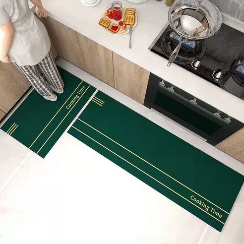 ZZJJC 주방매트 물흡입용 미끄럼방지 발매트 롱매트 방수방유방지 문발매트, 타임-그린, 45*80cm 원턱