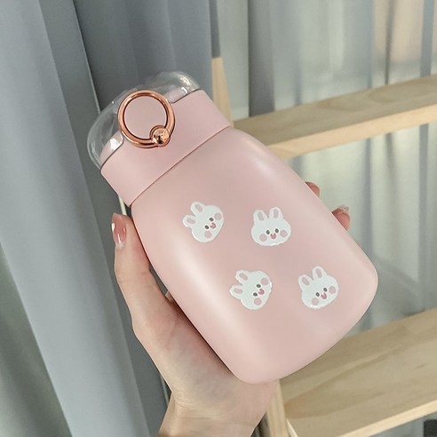 DFMEI 텀블러 여띠 빨대 스테인리스 물컵 주전자의 귀여운 배불뚝이 컵, 400ml 핑크 400ml, 싱글 컵