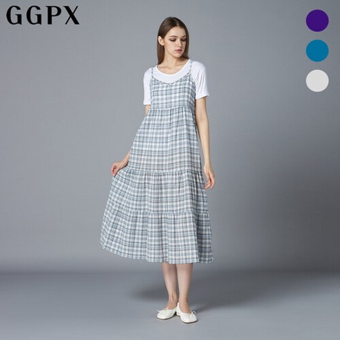 GGPX 파스텔 체크 롱 뷔스티에 원피스 GO6OP026F