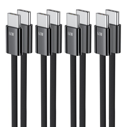 Toocki PD 60W CtoC 480Mbps 초고속 충전 케이블, 4개, 블랙, 2m