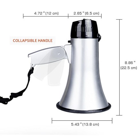 Loudmore 25와트 컴팩트 메가폰 스피커 PA 불혼 - 내장 사이렌 음성.. 정품보장, Sliver