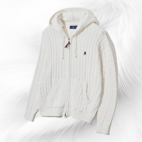 YALE HERITAGE DAN CABLE KNIT HOODIE ZIP-UP IVORY