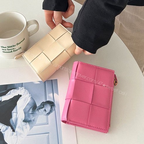 마크 리얼 양가죽 반지갑 우븐 위빙 미니 카드 동전 지퍼 포켓 컬러추가 3365a