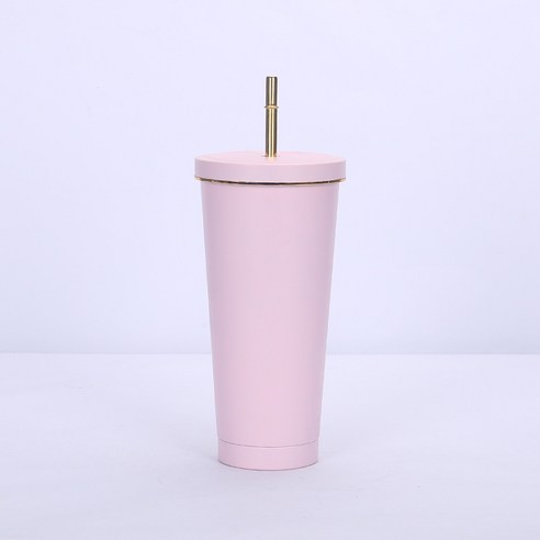 750ml스테인레스 스틸 밀짚 컵 더블 진공 커피 컵 보온컵, 프놈펜 대형 홀 커버 핑크, 500ml