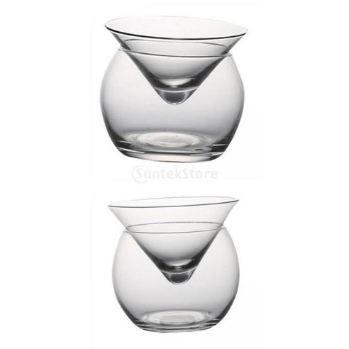 2Pcs 구형 서버 홀더 마시는 유리 분자 컵 원추형 가족 모임 S + L, 분명한