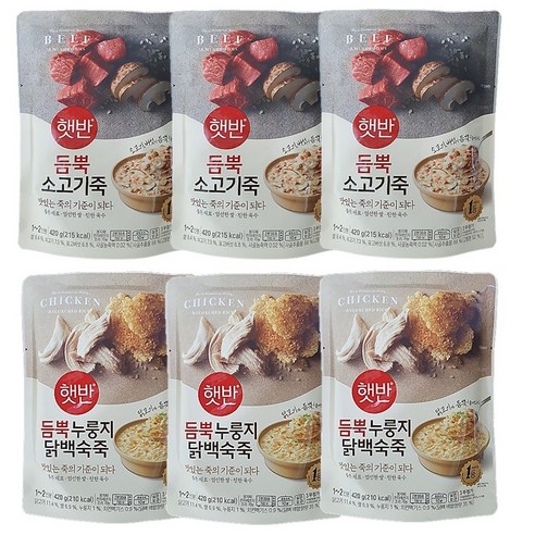 비비고 소고기죽 420g x 3p + 누룽지 닭백숙죽 420g x 3p 세트, 1세트, 2.52kg