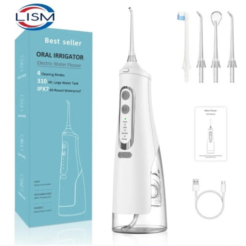 휴대용구강세정기 오아구강세정기 USB 충전식 휴대용 구강 세정기 치과 워터 제트 310ml 물 탱크 IPX7 방수 치아 클리너 여행, 1개, 1)WHITE
