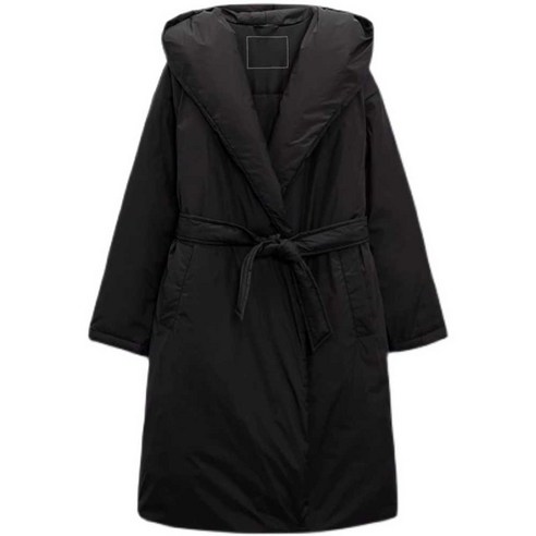 ZARA 여성용 패딩, 벨트 후드 코튼 롱 점퍼