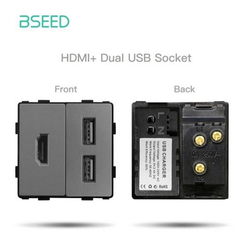 BSEED EU 유리 패널 및 USB 소켓 TV ST CAT5 인터넷 RJ45 기능 키 전기 콘센트 DIY 무료 조합, 없음, 21.HD 2USB Part - DIY Parts