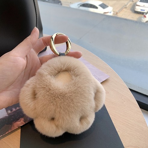[곰발 볶음] 달토끼 털 가방 액세서리 귀엽다 자동차 열쇠고리 액세서리 생일 선물녀, 카키