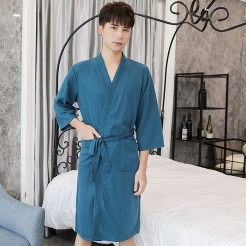 DFMEI-Y 얇은 목욕 가운 목욕 가운 남성 여름 흡수 속건 잠옷 남자 대형 잠옷 진 야외 홈, M 적합 162 무게 120kg 미만, DFMEI 짙은 녹색 남자