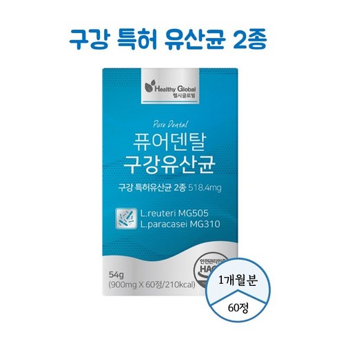 입냄새 구강유산균 루테리 60정 구취 덴탈 케어 오랄 페파민트 녹차 락토바실러스 프로바이오틱스 파라카세이 30대 40대 구취 분말 알약형 해썹 식약처 식약청, 2개, 60회