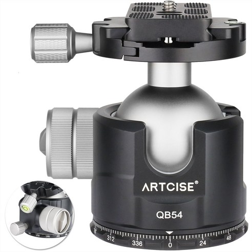 ARTCISE QB54 초박형 헤드 독특한 54mm 볼 360 파노라마 삼각대 헤드 CNC 알루미늄 금속 헤드 Arca 스위스 빠른 릴리스 보드 최대 35kg 부하, 1개