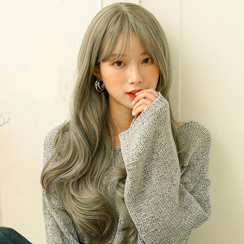 가발매니아 밀키웨이브 66cm 더 썸 위그 통가발 전체가발 (고열사), 베이지그레이, 1개
